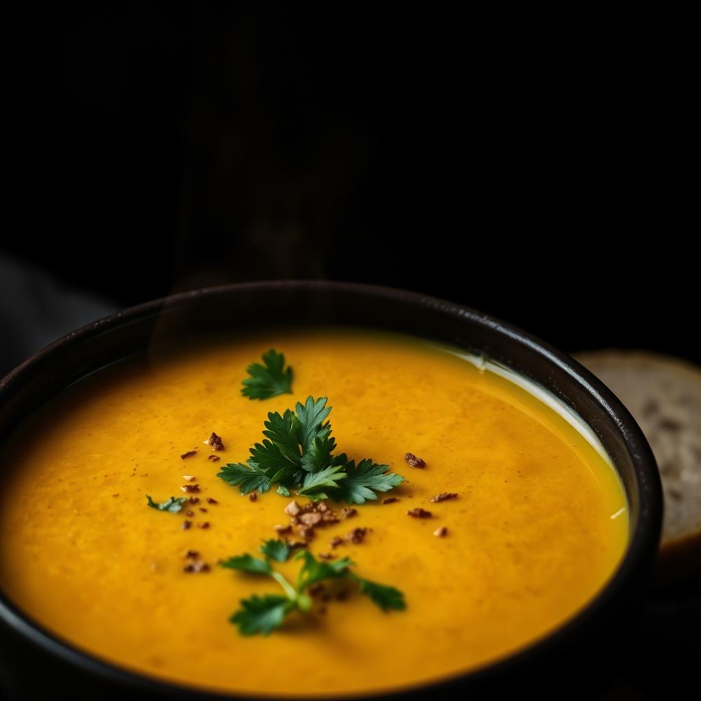 Yellow dal lentil soup garnished with coriander