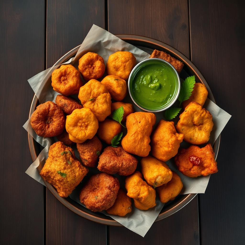 Pakora platter with green chutney