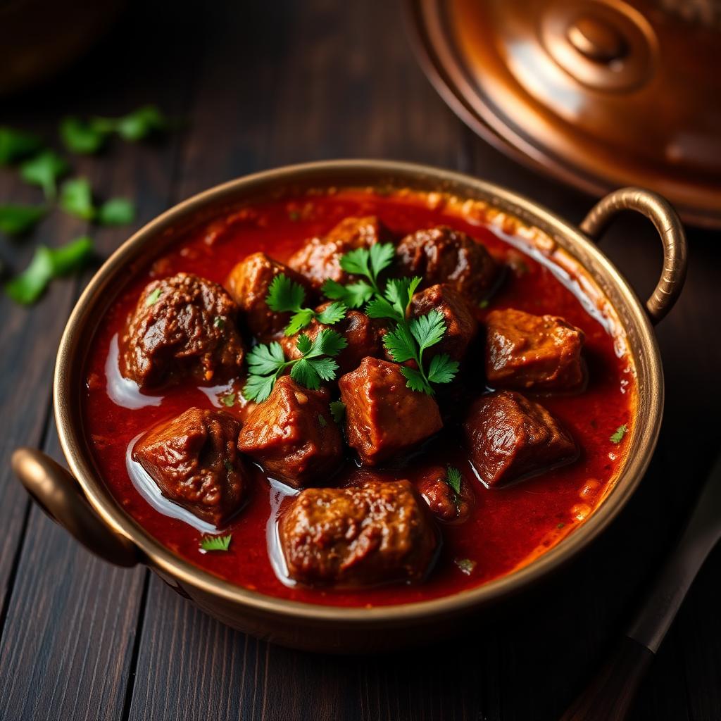 Mutton rogan josh in a copper kadai
